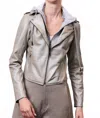 Jkt Nyc Molly Metallic Leather Jacket In Taupe In Gray