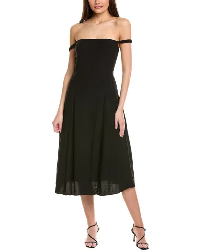Jl Luxe Linen-blend Midi Dress In Black