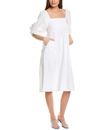 Jl Luxe Smocked Linen-blend Midi Dress In White