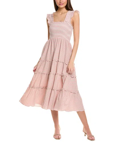 Jl Luxe Tiered Seersucker Midi Dress In Red