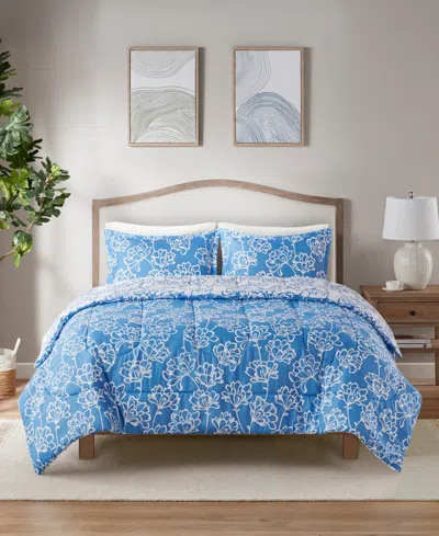Jla Home Taj 3-pc. Reversible Printed Comforter Set, Created For Macy's In Blue