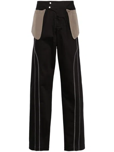 J.LAL BLACK INSIDE-OUT EFFECT LOOSE-FIT TROUSERS