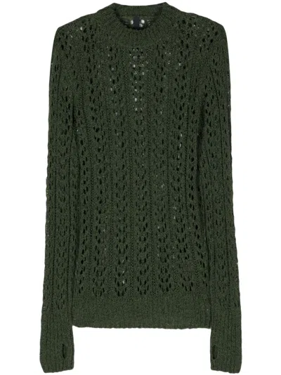 J.LAL DARK GREEN FINGERLESS GLOVES OPEN KNIT JUMPER