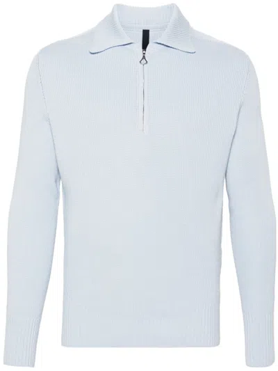 J.LAL LIGHT BLUE ZIPPED NECK FINE-KNITTED JUMPER