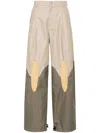 J.LAL BEIGE AND GREY PANELLED LOOSE-FIT TROUSERS