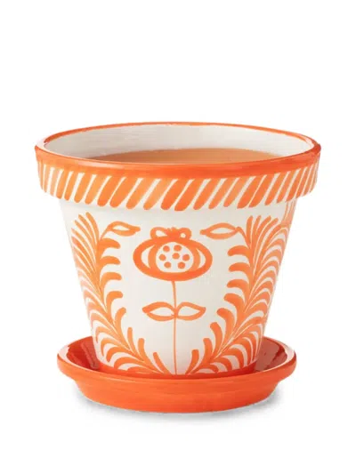 J-line Floral-print Terracotta Flowerpot In White