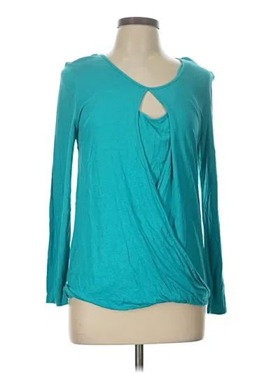 Pre-owned Jlo By Jennifer Lopez Long Sleeve Top Teal Keyhole Neckline Tops In Blue