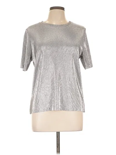 Pre-owned Jlo By Jennifer Lopez Short Sleeve Top Silver Metallic Pattern Crew Neck Tops