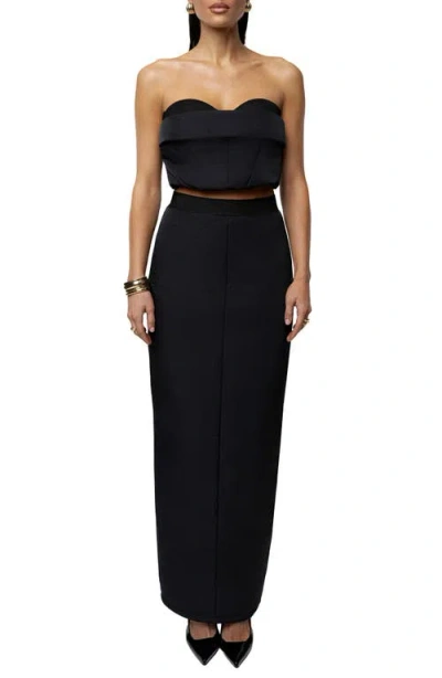 Jluxlabel Addyson Quilted Strapless Crop Top & Column Maxi Skirt Set In Black
