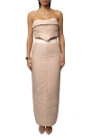 Jluxlabel Addyson Quilted Strapless Crop Top & Column Maxi Skirt Set In Neutral