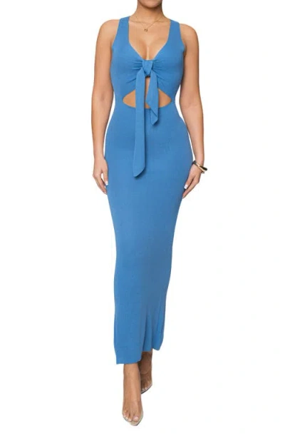 Jluxlabel Adrienna Sleeveless Cutout Maxi Sweater Dress In Blue