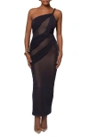 Jluxlabel Alari One-shoulder Sparkle Mesh Gown In Blue