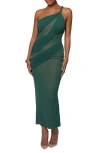 Jluxlabel Alari One-shoulder Sparkle Mesh Gown In Green
