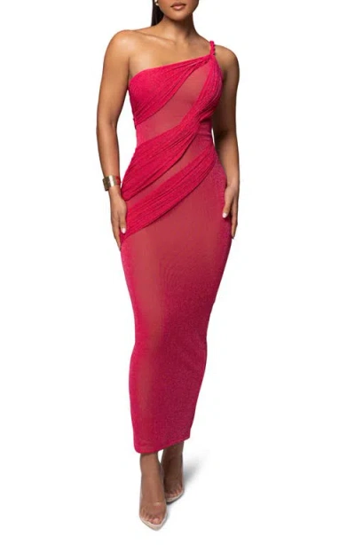Jluxlabel Alari One-shoulder Sparkle Mesh Gown In Pink