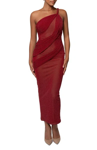 Jluxlabel Alari One-shoulder Sparkle Mesh Gown In Red