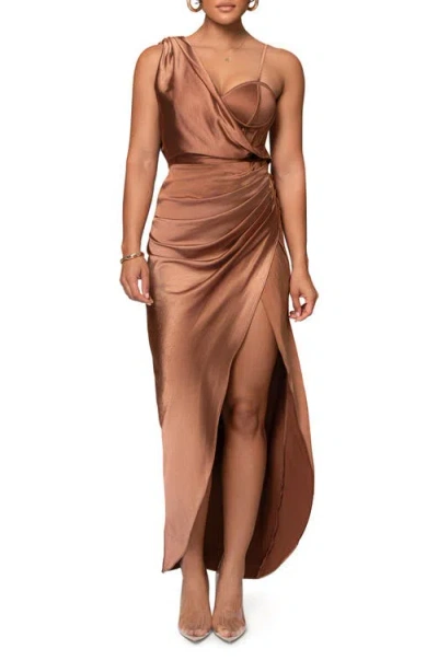 Jluxlabel Anastacia Bustier Satin Gown In Brown