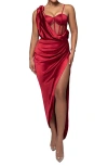 Jluxlabel Anastacia Bustier Satin Gown In Red