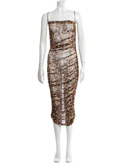 Pre-owned Jluxlabel Animal Print Midi Length Dress In Brown