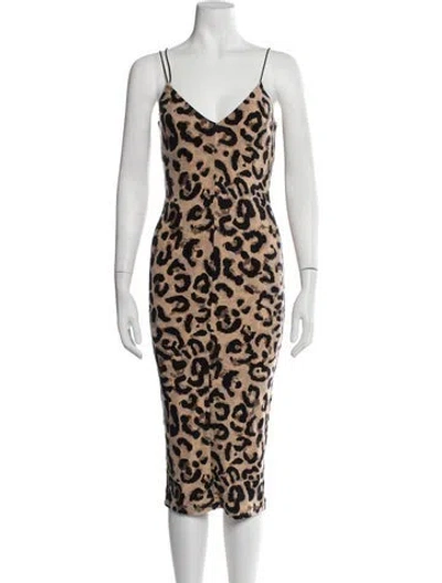 Pre-owned Jluxlabel Animal Print Midi Length Dress In Brown