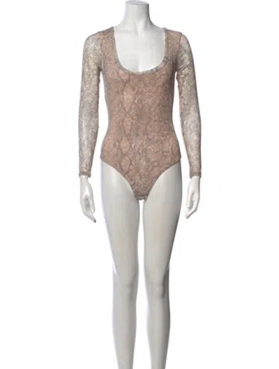 Pre-owned Jluxlabel Animal Print Scoop Neck Bodysuit In Neutrals