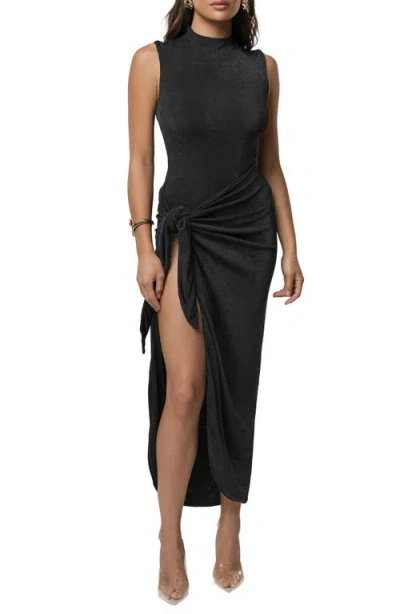 Jluxlabel Aubree Tie Front Body-con Midi Dress In Black