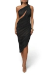 Jluxlabel Aura Shimmer One Shoulder Ruched Midi Dress In Black