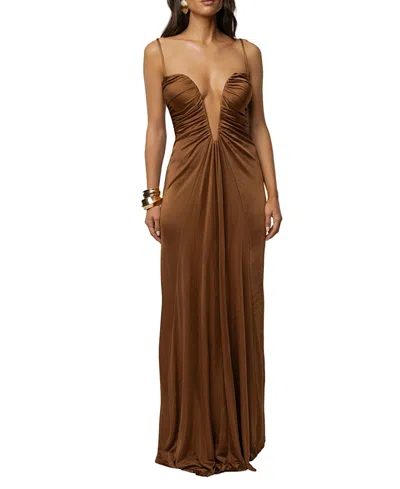 Jluxlabel Auric Deep Plunge Maxi Dress In Brown