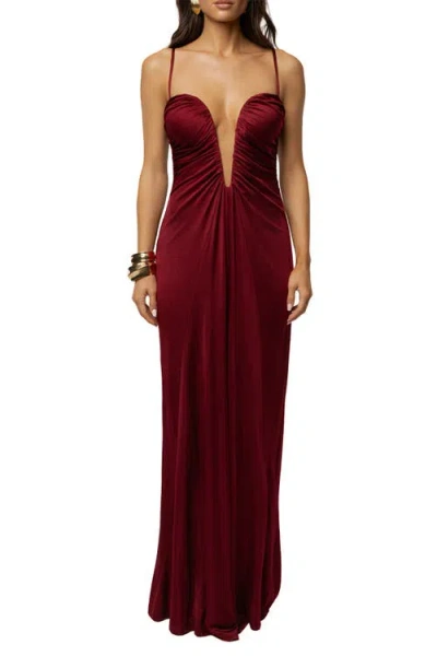 Jluxlabel Auric Deep Plunge Maxi Dress In Burgundy
