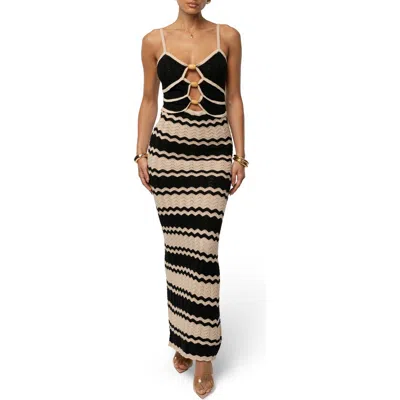 Jluxlabel Azula Pointelle Stripe Maxi Sweater Dress In Black