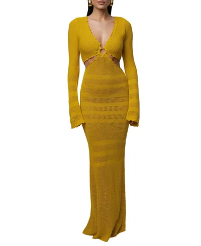 Jluxlabel Blossom Haven Open Stitch Long Sleeve Knit Maxi Dress In Yellow