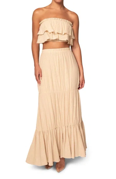 Jluxlabel By The Sea Strapless Crop Top & Maxi Skirt Set In Beige