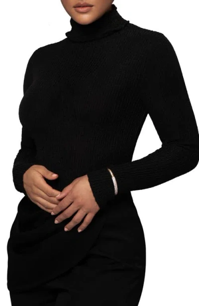 Jluxlabel Carli Turtleneck Rib Top In Black