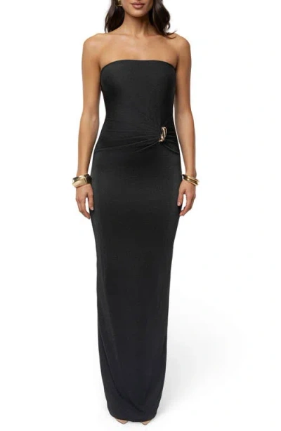 Jluxlabel Celestial Drift Pleated Strapless Maxi Dress In Black