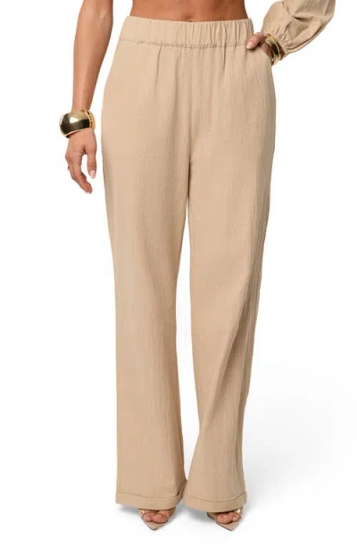 Jluxlabel Coastal Tide Cotton One-shoulder Top & Wide Leg Pants Set In Brown