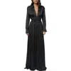 Jluxlabel Collar Long Sleeve Satin Gown In Black