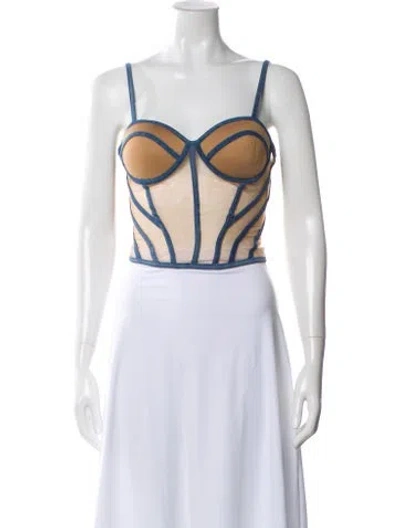 Pre-owned Jluxlabel Colorblock Pattern Scoop Neck Top In White