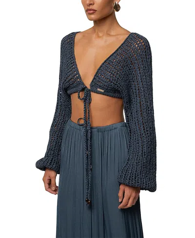 Jluxlabel Deep Waters Crochet Top In Blue