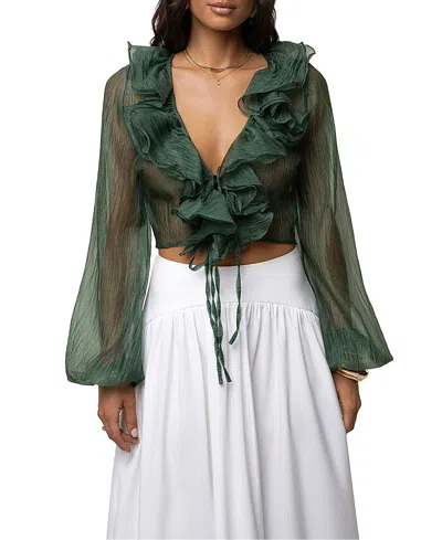 Jluxlabel Delilah Ruffled Top In Green