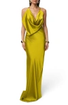 Jluxlabel Delmara Cowl Neck Satin Dress In Green