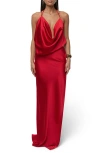 Jluxlabel Delmara Cowl Neck Satin Dress In Red