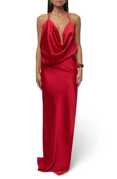 Jluxlabel Delmara Cowl Neck Satin Dress In Red