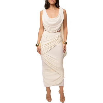 Jluxlabel Divine Drape Mesh Skirt Set In Neutral