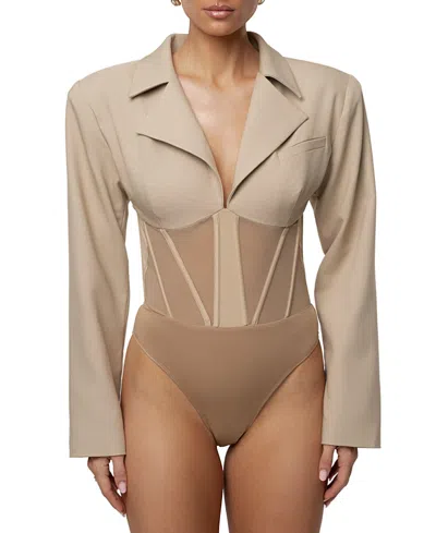 Jluxlabel Downtown Blazer Bodysuit In Neutral