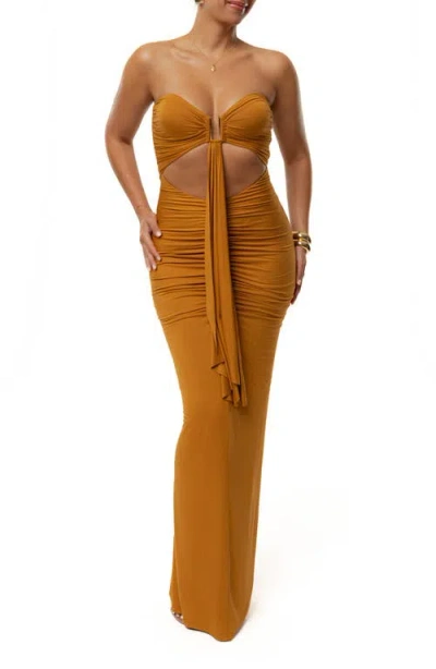Jluxlabel Drape Cutout Strapless Body-con Maxi Cocktail Dress