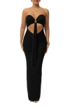 Jluxlabel Drape Cutout Strapless Body-con Maxi Cocktail Dress In Black