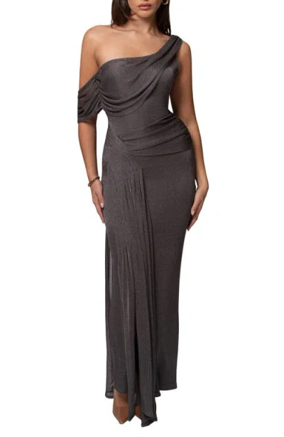Jluxlabel Drape Metallic One-shoulder Gown In Gray