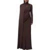 Jluxlabel Draped Elegance Long Sleeve Gown In Brown