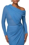 Jluxlabel Draped One-shoulder Bodysuit In Blue