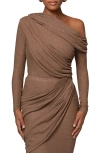 Jluxlabel Draped One-shoulder Bodysuit In Brown