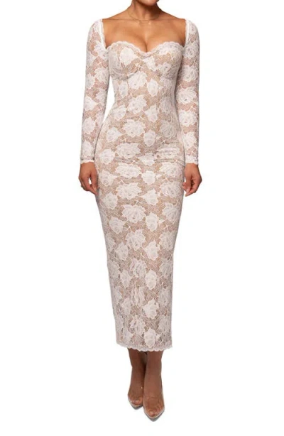 Jluxlabel Dressmaker Long Sleeve Lace Gown In Ivory